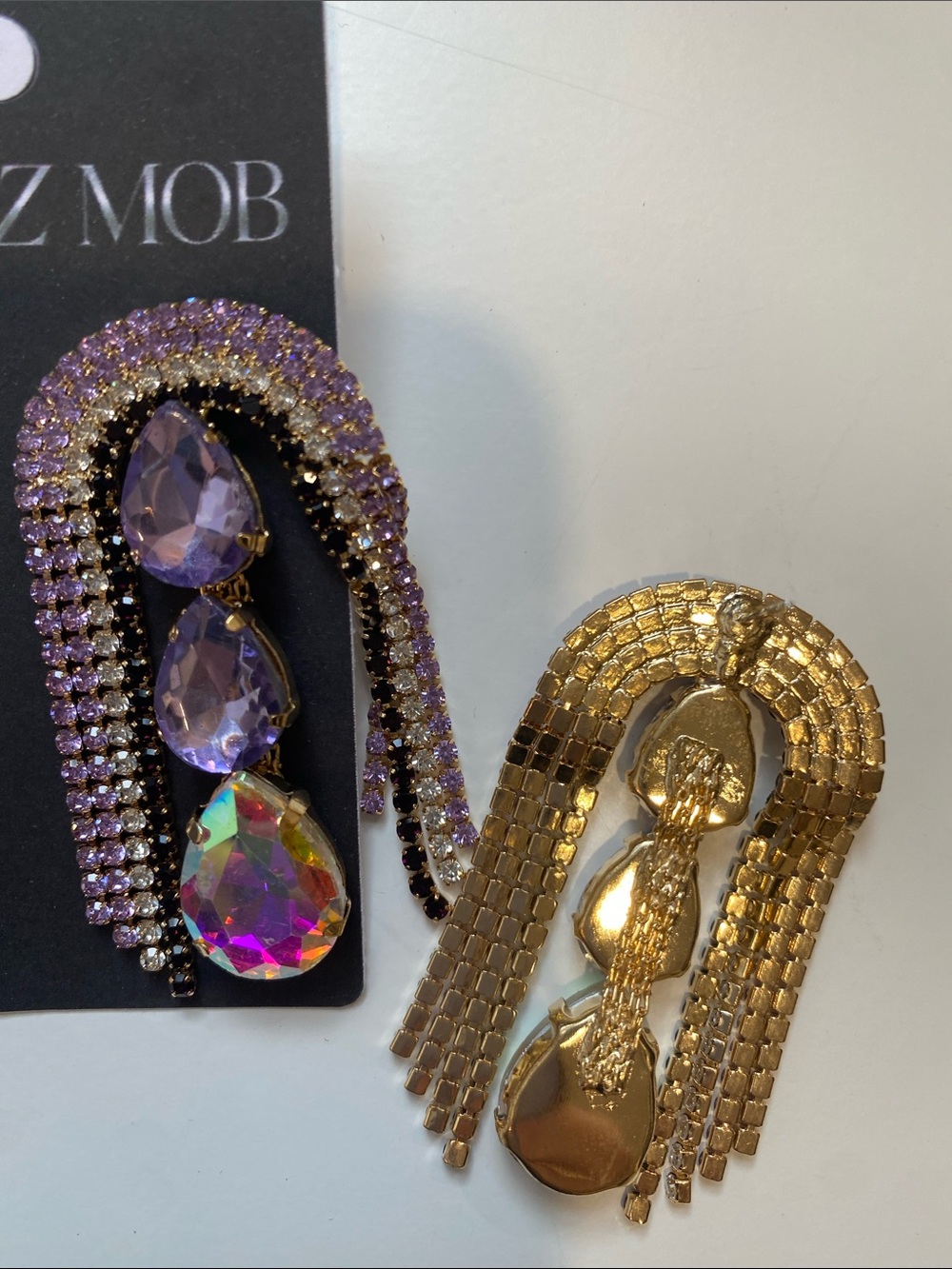 NEW Glitz Mob Lavender and AB Crystal Fringe Earrings - Picture 3 of 3
